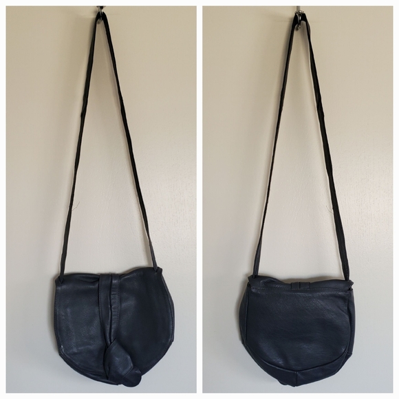 Vintage Tribeca Leather Crossbody Bag Blue Fold Over Snap Front - Picture 2 of 11